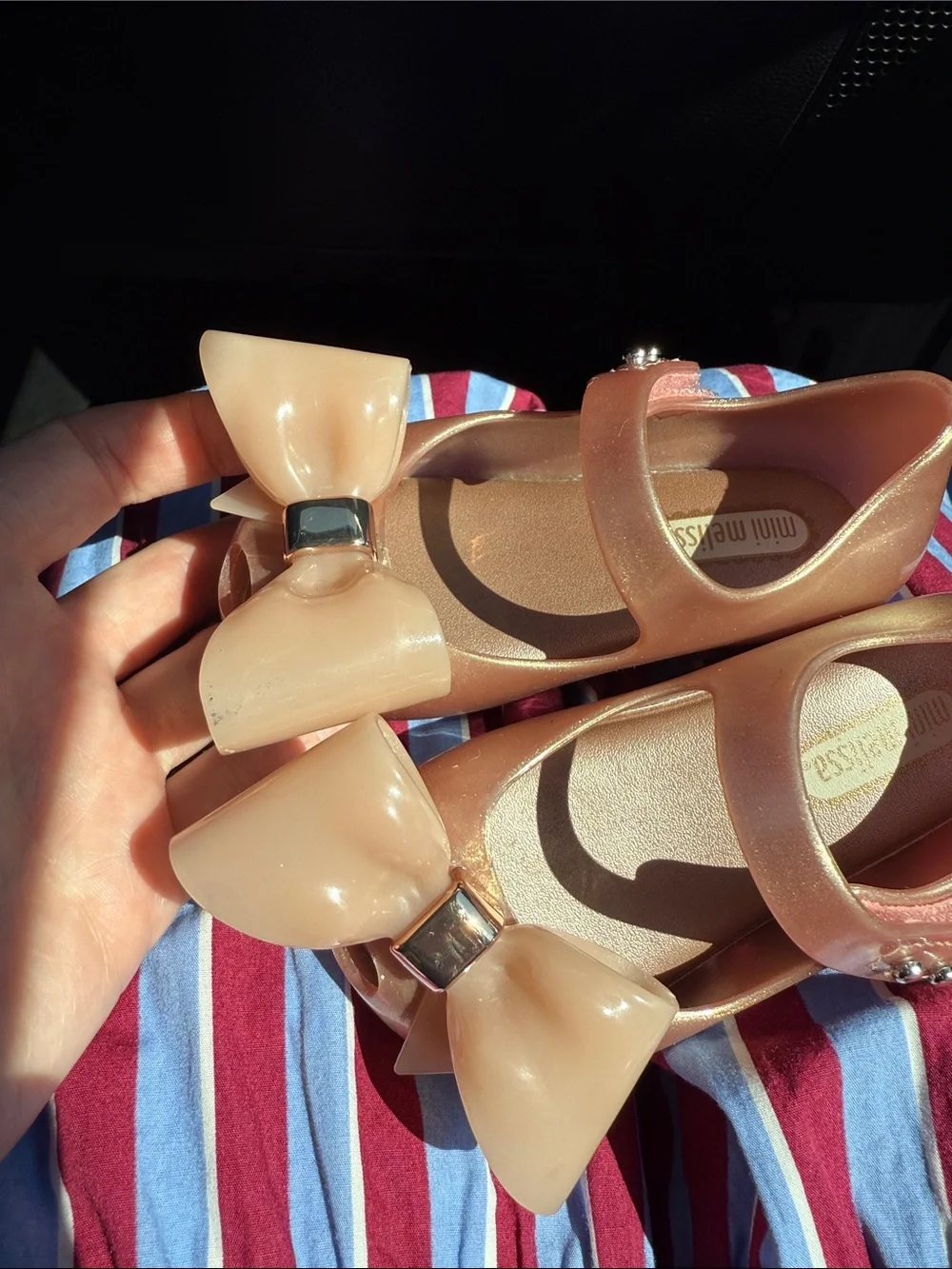 Mini Melissa Rose Gold Girls' Bow Mary Jane Shoes